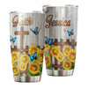 Camellia Personalized Butterfly Faith Sunflower Fence Stainless Steel Tumbler - Double-Walled Insulation Vacumm Flask - For Thanksgiving, Memorial Day, Christians, Christmas Gift