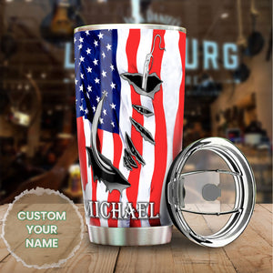 Camellia Personalized American Flag Fisherman Nutrition Fact Stainless Steel Tumbler - Customized Double-Walled Insulation Travel Thermal Cup With Lid