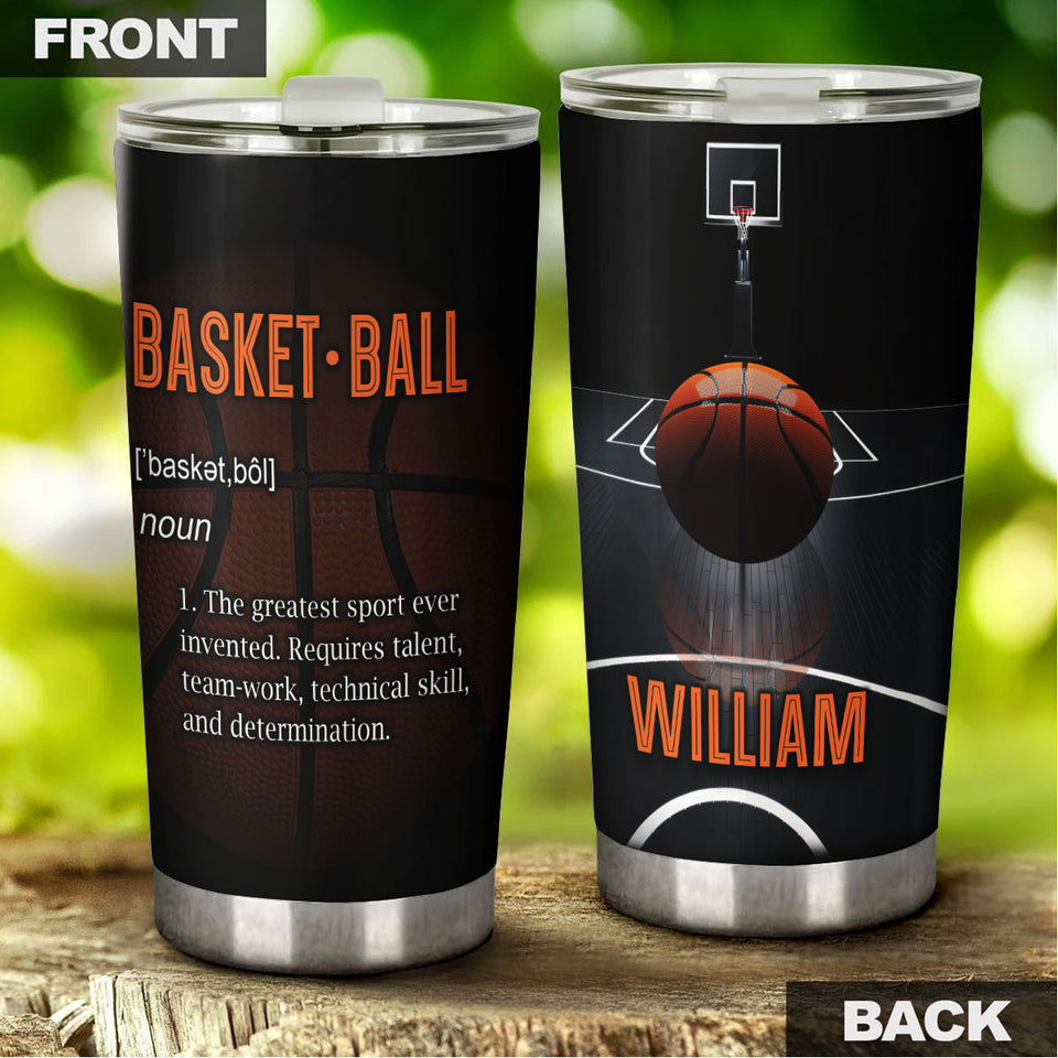 Camellia Persionalized 3D Basketball Definition Stainless Steel Tumbler - Customized Double - Walled Insulation Travel Thermal Cup With Lid Gift For Basketball Player