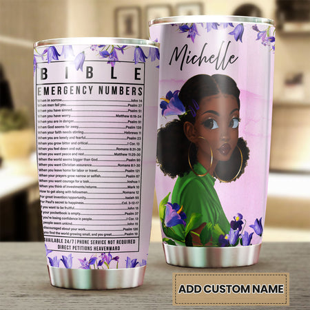 Camellia Personalized Black Women Bible Stainless Steel Tumbler - Double-Walled Insulation Vacumm Flask - Gift For Black Queen, International Women's Day, Hippie Girls 04