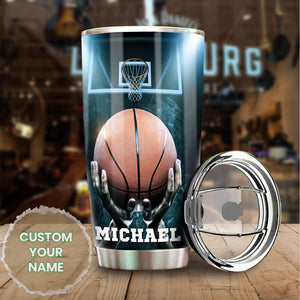 Camellia Persionalized 3D Basketball Hustle Hit And Never Quit Stainless Steel Tumbler - Customized Double - Walled Insulation Travel Thermal Cup With Lid Gift For Basketball Player