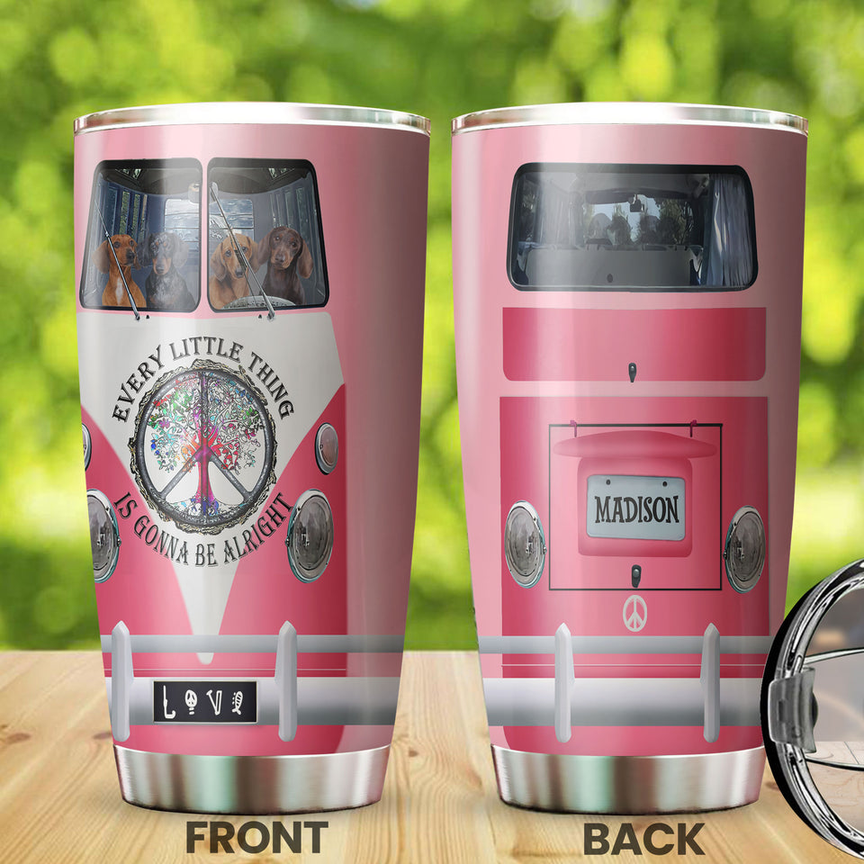 Camellia Personalized Hippie Van Every Little Thing Is Gonna Be Alright Stainless Steel Tumbler-Double-Walled Insulation Travel Cup With Lid