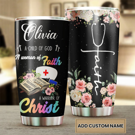 Camellia Personalized Nurse Child Of God Stainless Steel Tumbler - Double-Walled Insulation Vacumm Flask - Gift For Nurse, Christmas Gift, International Nurses Day