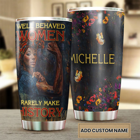 Camellia Personalized Black Woman History Stainless Steel Tumbler - Double-Walled Insulation Vacumm Flask - Gift For Black Queen, International Women's Day, Hippie Girls