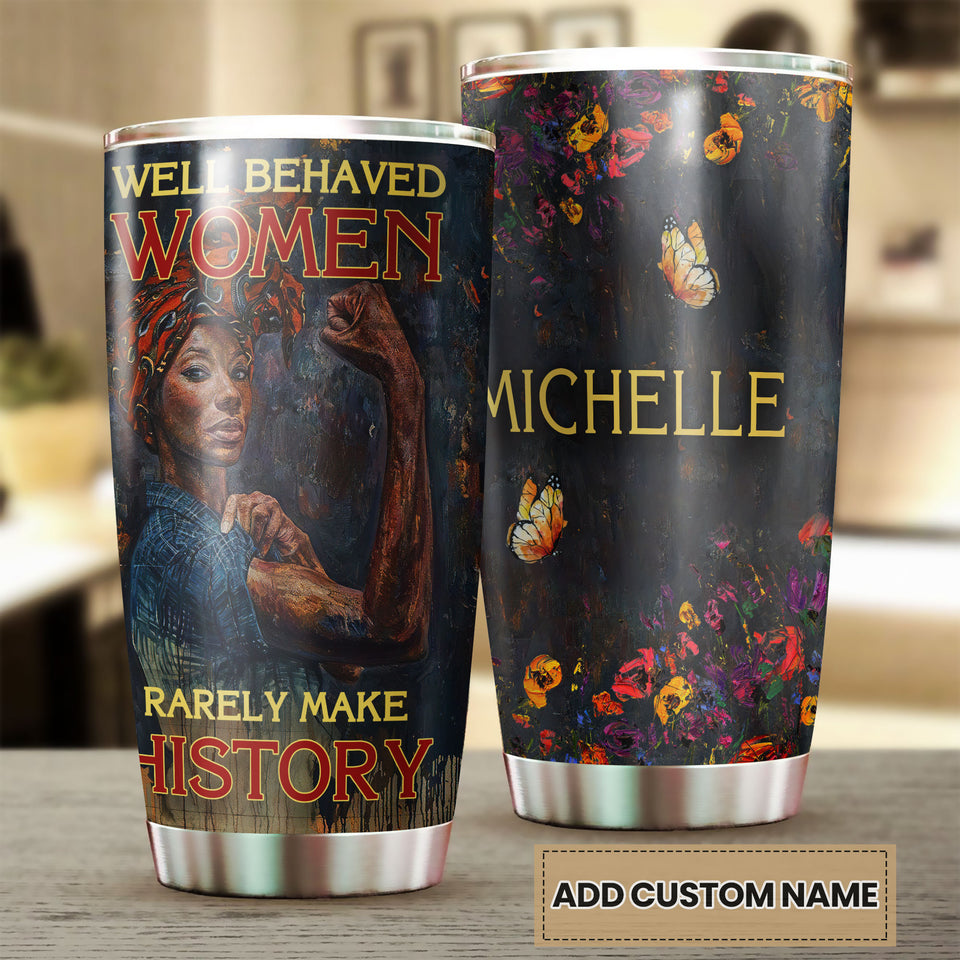 Camellia Personalized Black Woman History Stainless Steel Tumbler - Double-Walled Insulation Vacumm Flask - Gift For Black Queen, International Women's Day, Hippie Girls