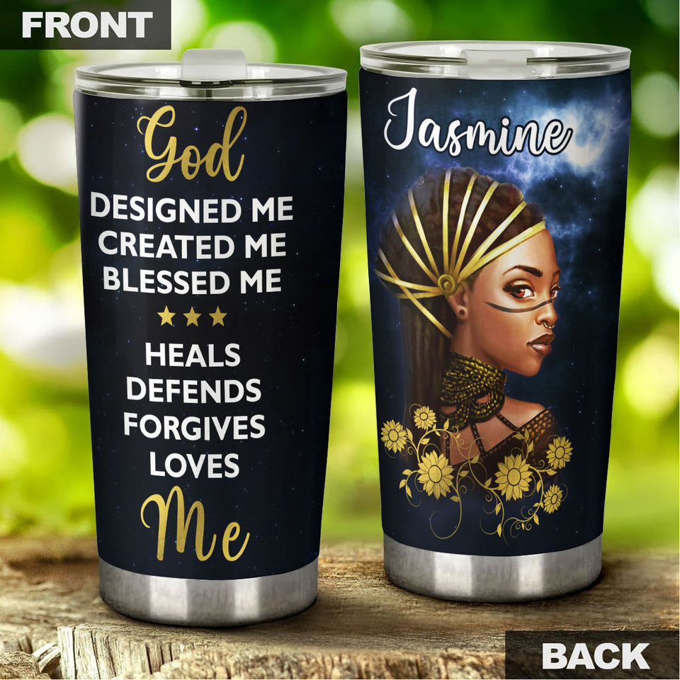 Camellia Personalized Black Women Faith God Loves Me - Double-Walled Insulation Vacumm Flask - Gift For Black Queen, International Women's Day, Hippie Girls