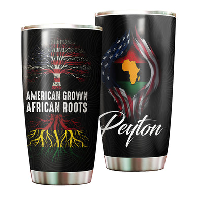 Camellia Personalized 3D American Grown African Roots Stainless Steel Tumbler - Customized Double-Walled Insulation Thermal Cup With Lid
