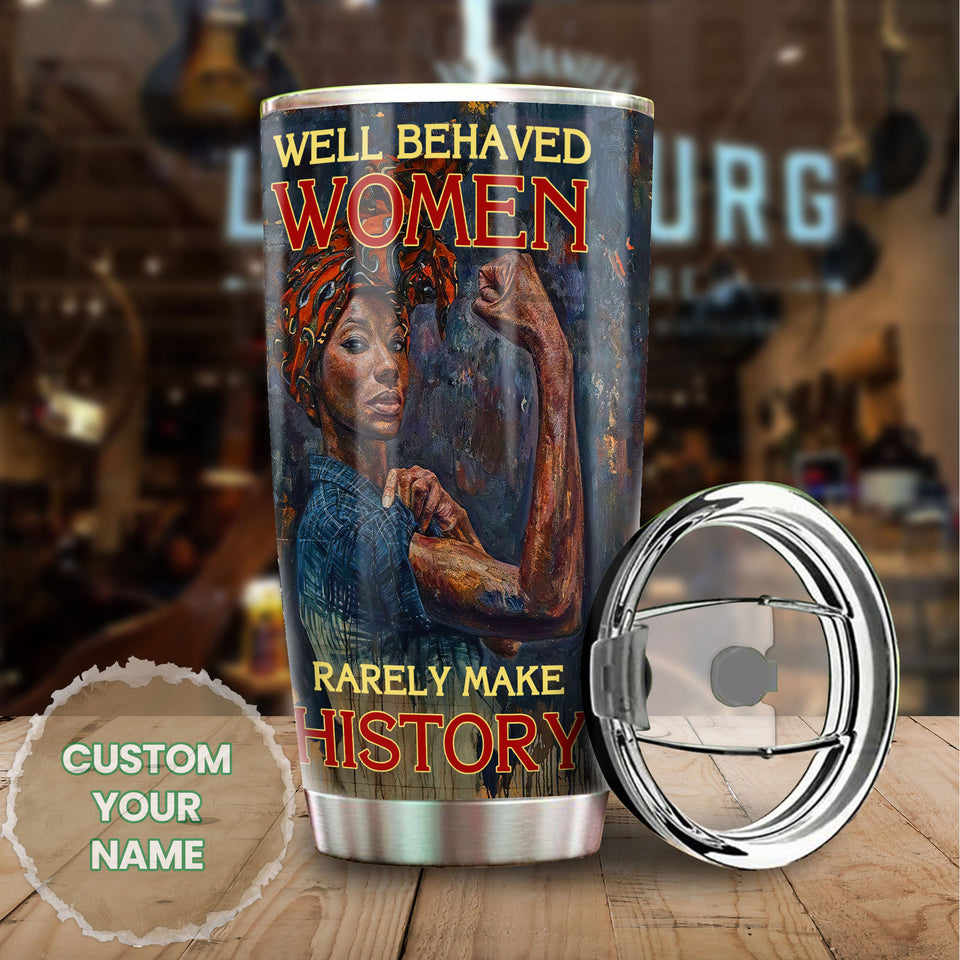 Camellia Personalized Black Woman History Stainless Steel Tumbler - Double-Walled Insulation Vacumm Flask - Gift For Black Queen, International Women's Day, Hippie Girls