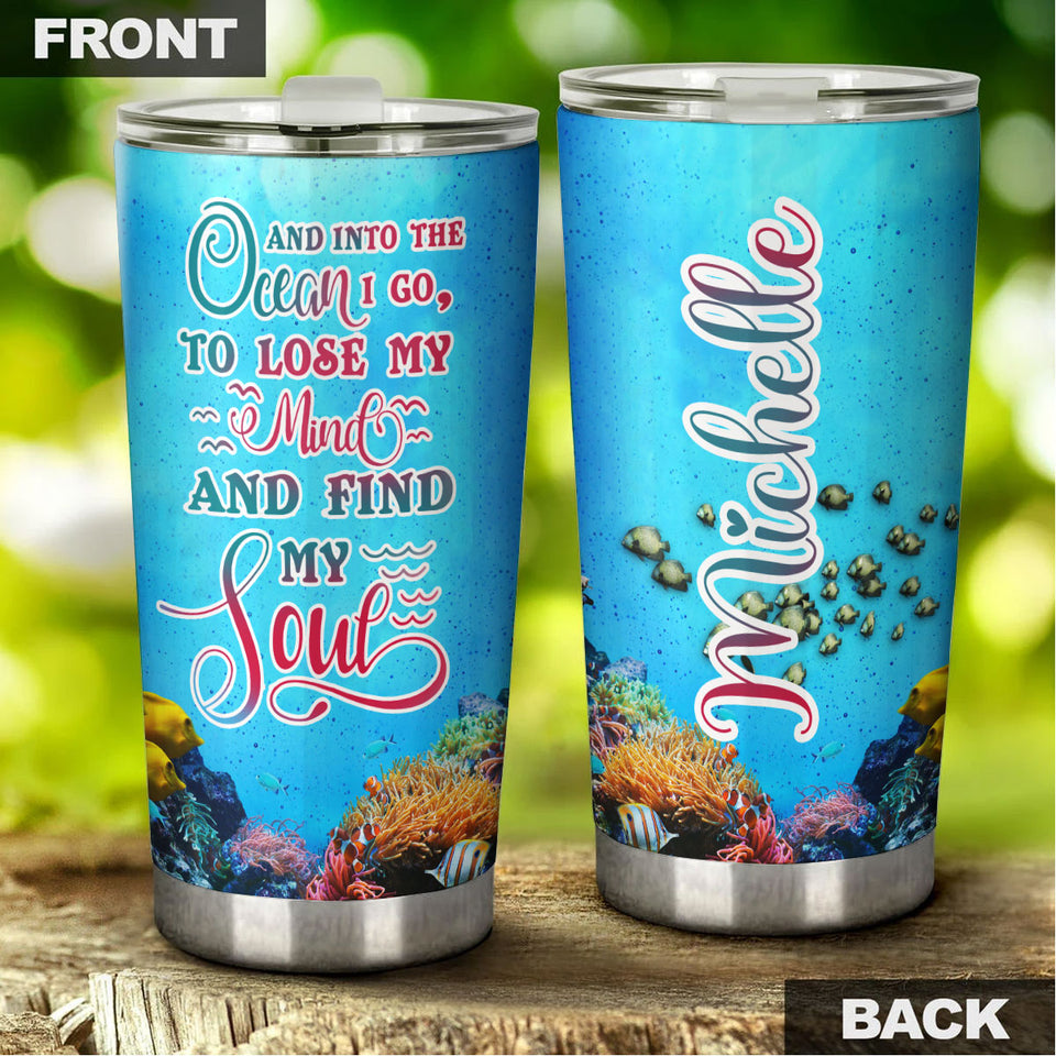 Camellia Personalized 3D Into Ocean I Go Lose My Mind Find My Soul Stainless Steel Tumbler - Customized Double-Walled Insulation Travel Thermal Cup With Lid