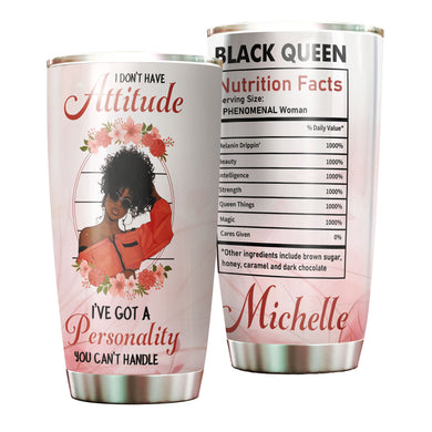 Camellia Personalized Black Women Attitude Facts Stainless Steel Tumbler - Double-Walled Insulation Vacumm Flask - Gift For Black Queen, International Women's Day, Hippie Girls