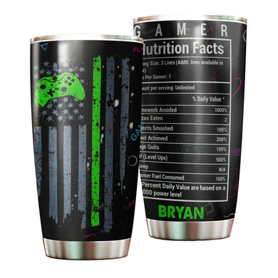 Camellia Personalized Gamer Nutrition Facts  Stainless Steel Tumbler-Thermal Flask Travel Therma Cup With Lid Gift For Gamer 03