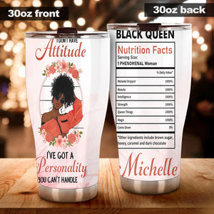 Camellia Personalized Black Women Attitude Facts Stainless Steel Tumbler - Double-Walled Insulation Vacumm Flask - Gift For Black Queen, International Women's Day, Hippie Girls