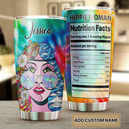 Camellia Personalized Hippie Woman Nutrition Facts Stainless Steel Tumbler- Sweat-Proof Double Wall Travel Cup With Lid Gift For Hippie Woman