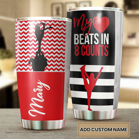 Camellia Personalized Cheerleader My Heart Beats In 8 Counts Stainless Steel Tumbler - Customized Double-Walled Insulation Travel Thermal Cup With Lid
