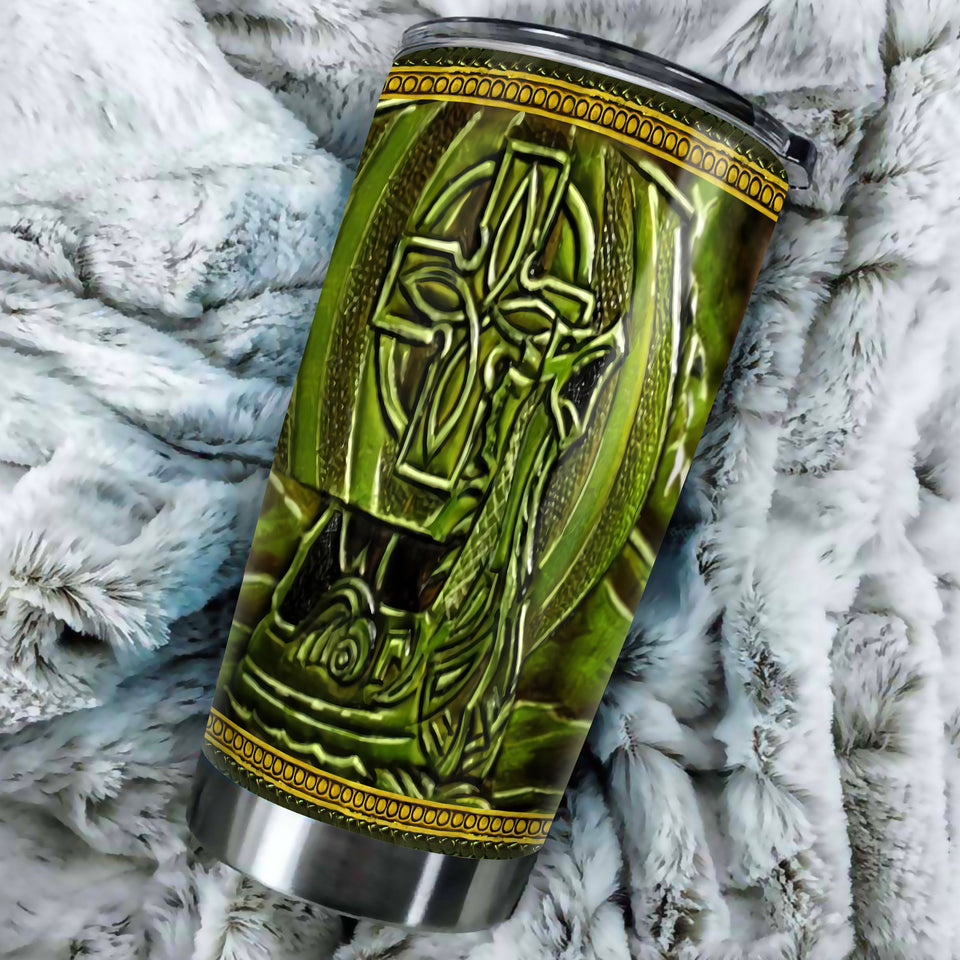 Camellia Personalized Green Viking Leather Style Stainless Steel Tumbler - Customized Double-Walled Insulation Travel Thermal Cup With Lid
