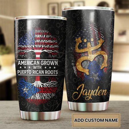 Camellia Persionalized American Tree American Grown With Puerto Rican Roots Stainless Steel Tumbler - Customized Double - Walled Insulation Travel Thermal Cup With Lid