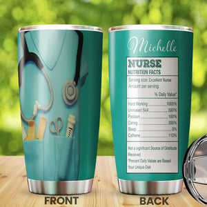 Camellia Personalized Nurse Blue Clay Outfit Stainless Steel Tumbler - Double-Walled Insulation Vacumm Flask - Gift For Nurse, Christmas Gift, International Nurses Day