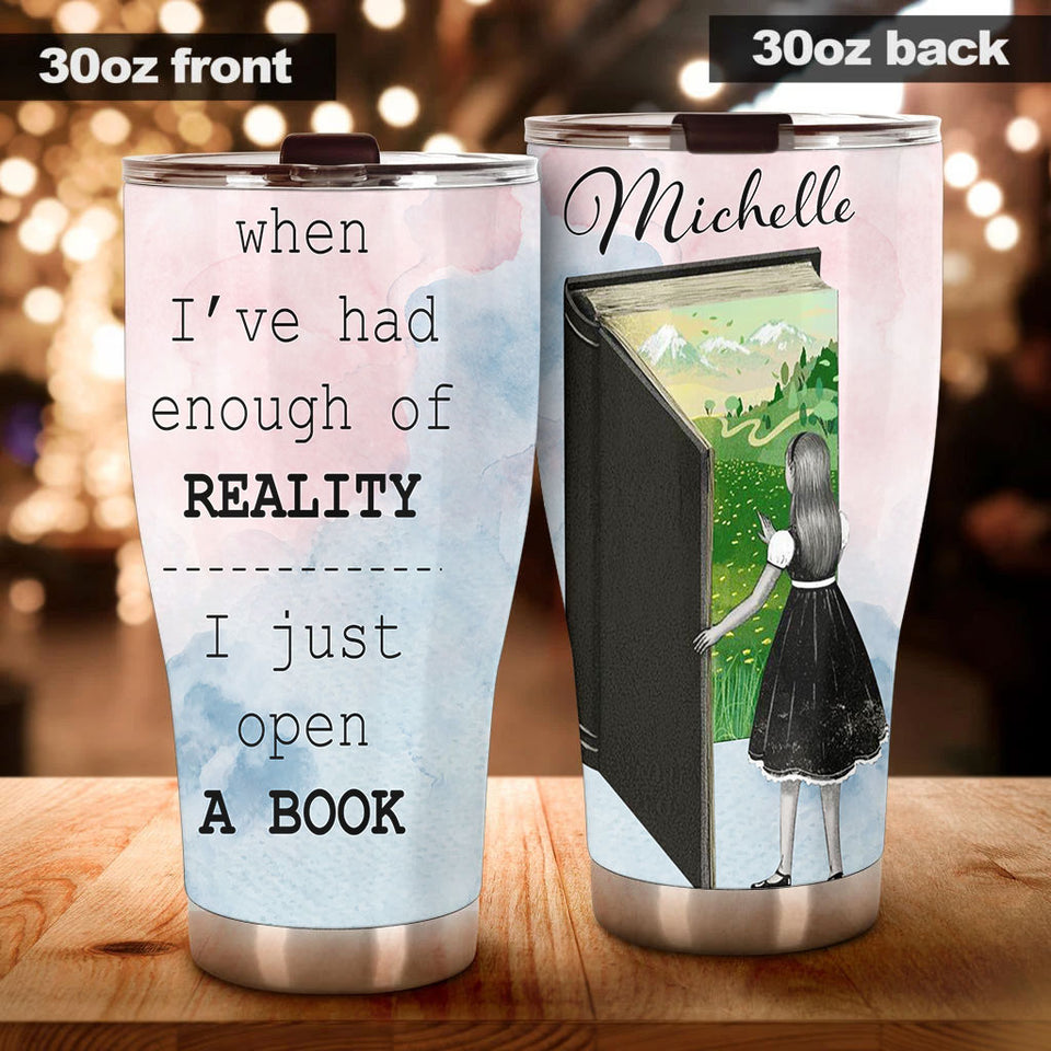 Camellia Personalized I Just Open A Book Stainless Steel Tumbler - Double-Walled Insulation Vacumm Flask - Gift For Book Lovers, Nerd, International Book Day