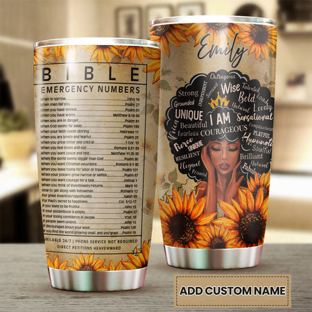 Camellia Personalized Black Queen Bible Emergency Numbers - Double-Walled Insulation Vacumm Flask - Gift For Black Queen, International Women's Day, Hippie Girls