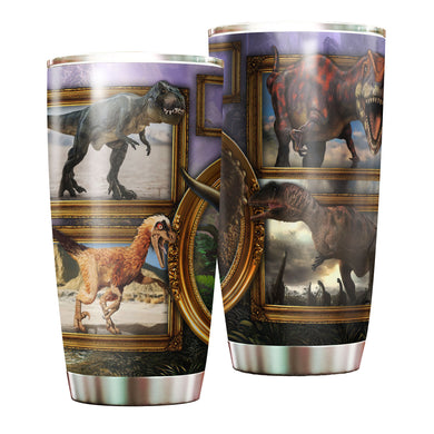 Camellia Personalized 3D Dinosaur Desert Stainless Steel Tumbler - Customized Double-Walled Insulation Travel Thermal Cup With Lid Gift For Dinosaur Lover