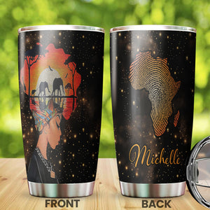 Camellia Personalized Black Women Roots Stainless Steel Tumbler - Double-Walled Insulation Vacumm Flask - Gift For Black Queen, International Women's Day, Hippie Girls
