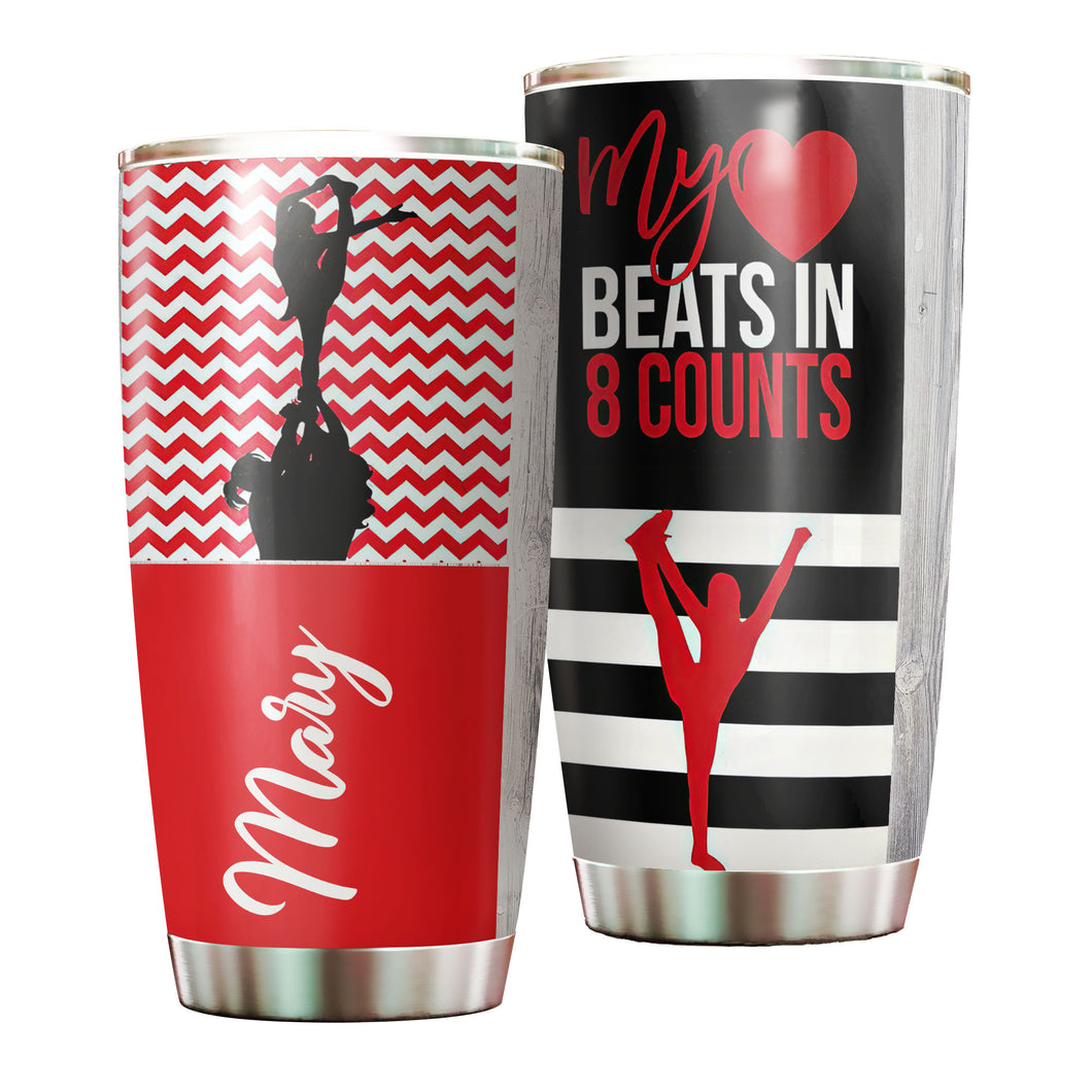 Camellia Personalized Cheerleader My Heart Beats In 8 Counts Stainless Steel Tumbler - Customized Double-Walled Insulation Travel Thermal Cup With Lid