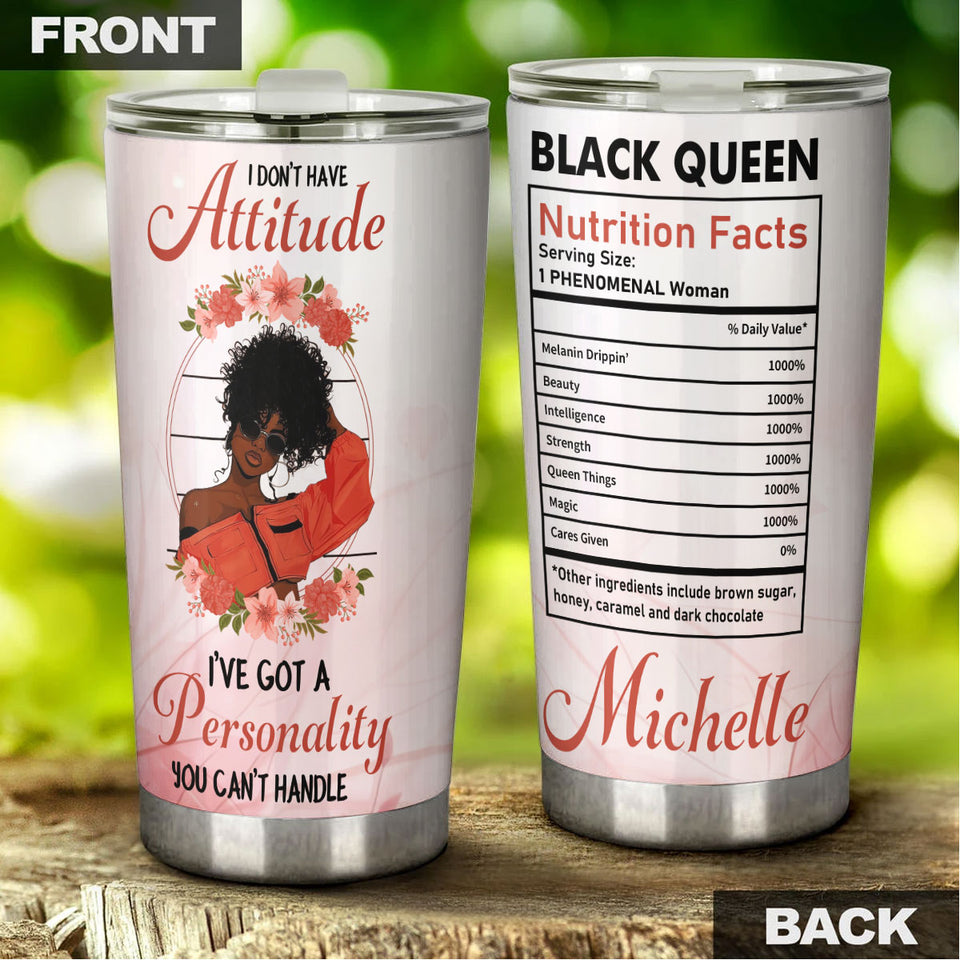 Camellia Personalized Black Women Attitude Facts Stainless Steel Tumbler - Double-Walled Insulation Vacumm Flask - Gift For Black Queen, International Women's Day, Hippie Girls