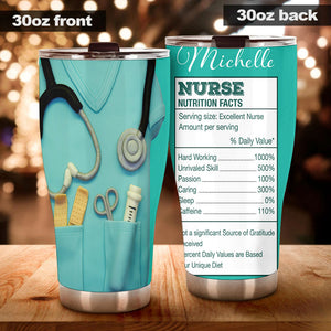 Camellia Personalized Nurse Blue Clay Outfit Stainless Steel Tumbler - Double-Walled Insulation Vacumm Flask - Gift For Nurse, Christmas Gift, International Nurses Day