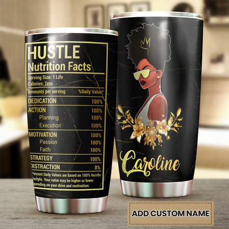 Camellia Personalized Black Women Hustle Stainless Steel Tumbler - Double-Walled Insulation Vacumm Flask - Gift For Black Queen, International Women's Day, Hippie Girls