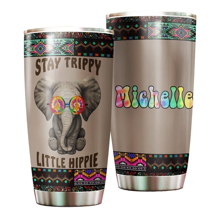 Camellia Personalized Baby Elephant Stay Trippy Little Hippie Stainless Steel Tumbler-Double-Walled Travel Therma Cup With Lid