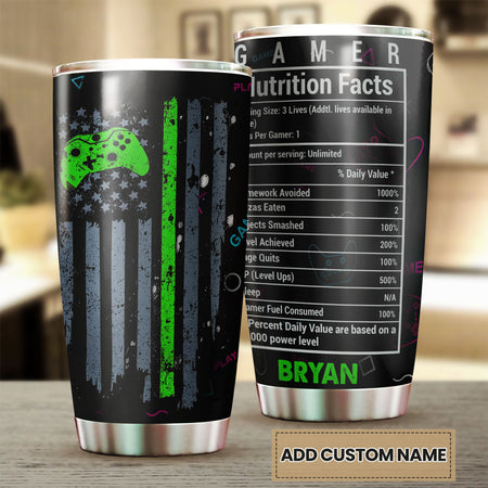 Camellia Personalized Gamer Nutrition Facts  Stainless Steel Tumbler-Thermal Flask Travel Therma Cup With Lid Gift For Gamer 03