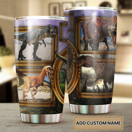Camellia Personalized 3D Dinosaur Desert Stainless Steel Tumbler - Customized Double-Walled Insulation Travel Thermal Cup With Lid Gift For Dinosaur Lover
