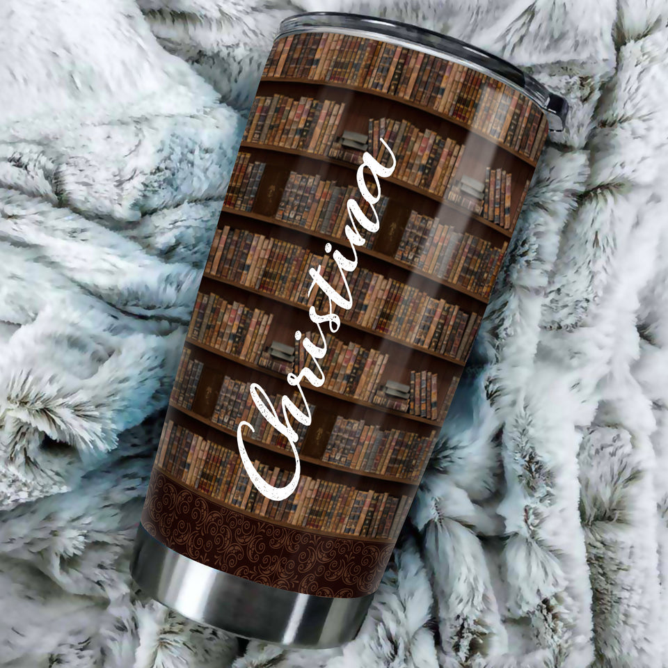 Camellia Personalized Into The Library I Go To Lose My Mind And Find My Soul Stainless Steel Tumbler - Double-Walled Insulation Vacumm Flask - Gift For Book Lovers, Nerd, International Book Day
