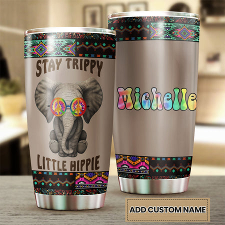 Camellia Personalized Baby Elephant Stay Trippy Little Hippie Stainless Steel Tumbler-Double-Walled Travel Therma Cup With Lid