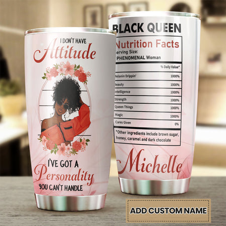 Camellia Personalized Black Women Attitude Facts Stainless Steel Tumbler - Double-Walled Insulation Vacumm Flask - Gift For Black Queen, International Women's Day, Hippie Girls