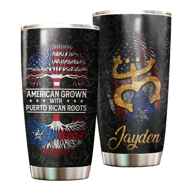 Camellia Persionalized American Tree American Grown With Puerto Rican Roots Stainless Steel Tumbler - Customized Double - Walled Insulation Travel Thermal Cup With Lid