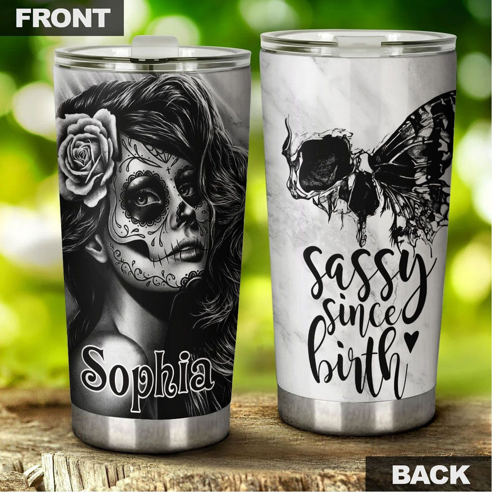 Camellia Persionalized Tattoo Girl Sassy Since Birth Stainless Steel Tumbler - Customized Double - Walled Insulation Travel Thermal Cup With Lid Gift For Tattoo Lover