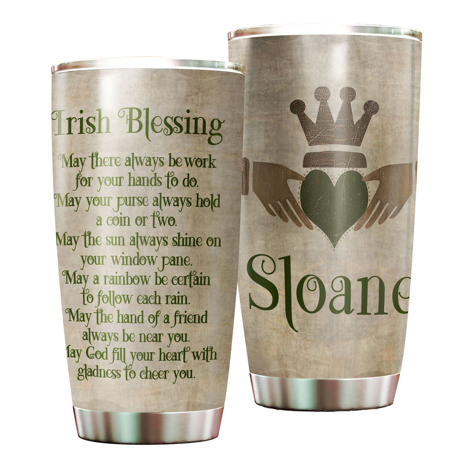 Camellia Personalized Irish Blessing May God Fill Your Heart With Gladness To Cheer You Stainless Steel Tumbler - Customized Double-Walled Insulation Travel Thermal Cup With Lidt Gift For Christian