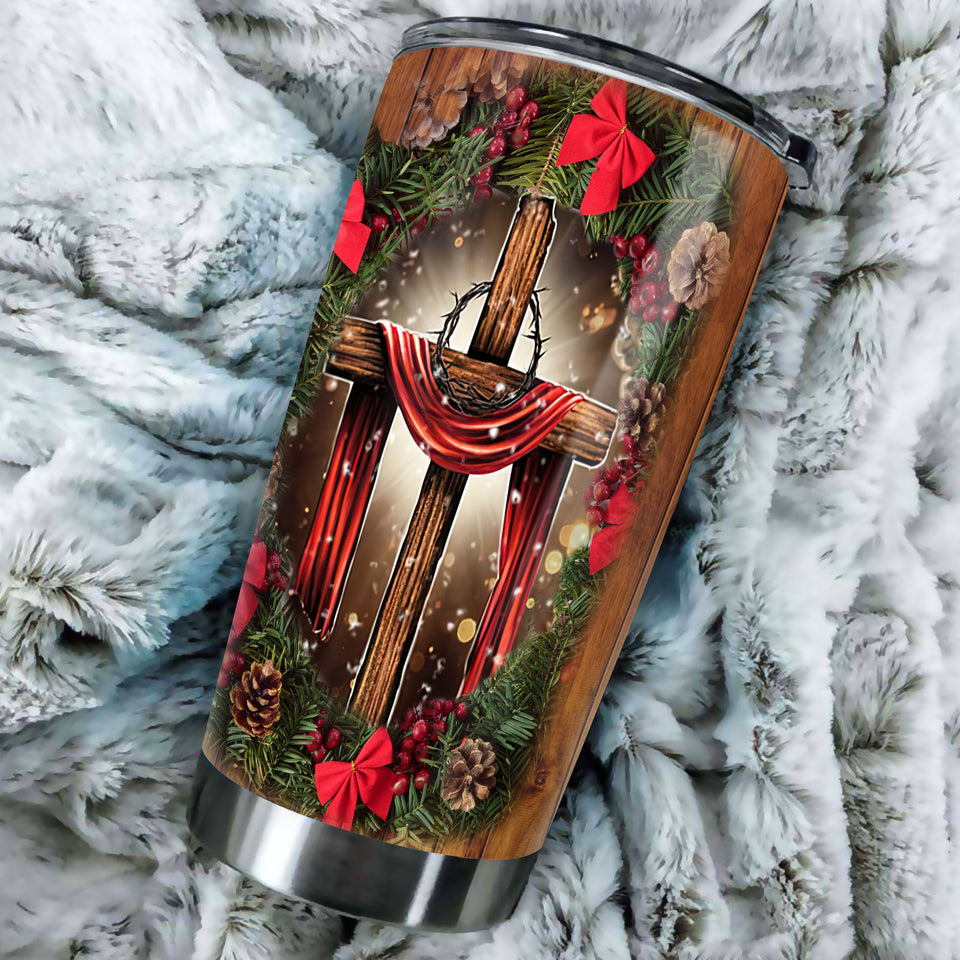 Camellia Personalized Christmas Begins With Christ Stainless Steel Tumbler - Customized Double-Walled Insulation Travel Thermal Cup With Lid Gift For Christian