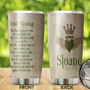 Camellia Personalized Irish Blessing May God Fill Your Heart With Gladness To Cheer You Stainless Steel Tumbler - Customized Double-Walled Insulation Travel Thermal Cup With Lidt Gift For Christian
