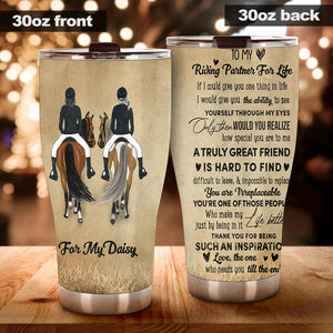 Camellia Personalized To My Riding Partner For Life Stainless Steel Tumbler-Double-Walled Insulation Cup With Lid Gift For Riding Couple