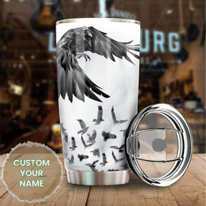 Camellia Personalized 3D Dark Eagles Stainless Steel Tumbler - Customized Double-Walled Insulation Travel Thermal Cup With Lid