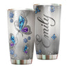 Camellia Personalized Butterfly Jewelry Style Purple Stainless Steel Tumbler - Double-Walled Insulation Vacumm Flask - For Thanksgiving, Memorial Day, Christians, Christmas Gift