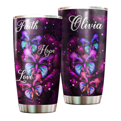 Camellia Personalized Butterfly Faith Hope Love Art Stainless Steel Tumbler - Double-Walled Insulation Vacumm Flask - For Thanksgiving, Memorial Day, Christians, Christmas Gift