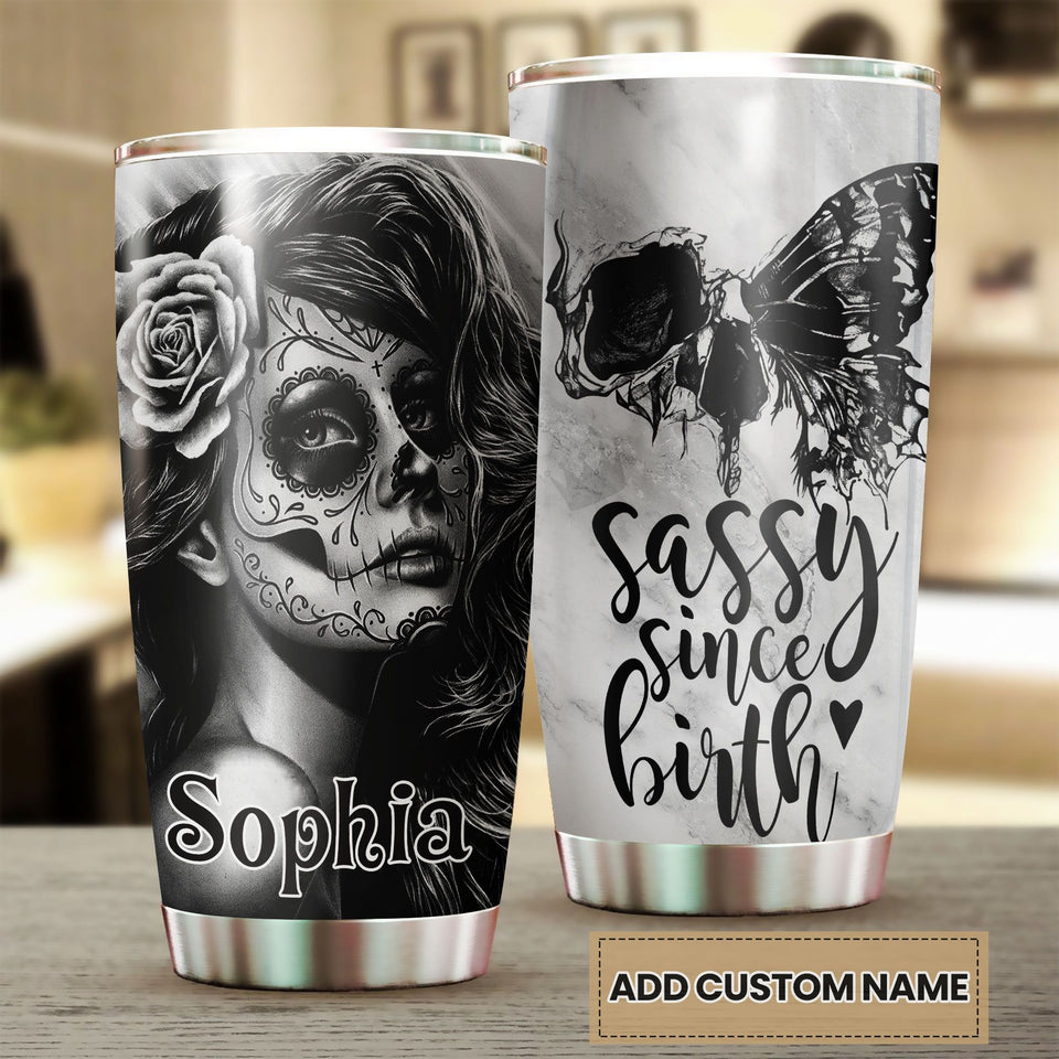 Camellia Persionalized Tattoo Girl Sassy Since Birth Stainless Steel Tumbler - Customized Double - Walled Insulation Travel Thermal Cup With Lid Gift For Tattoo Lover