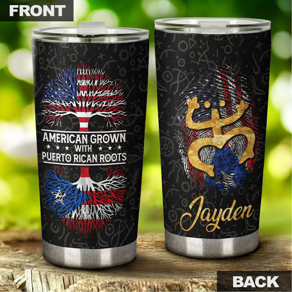 Camellia Persionalized American Tree American Grown With Puerto Rican Roots Stainless Steel Tumbler - Customized Double - Walled Insulation Travel Thermal Cup With Lid