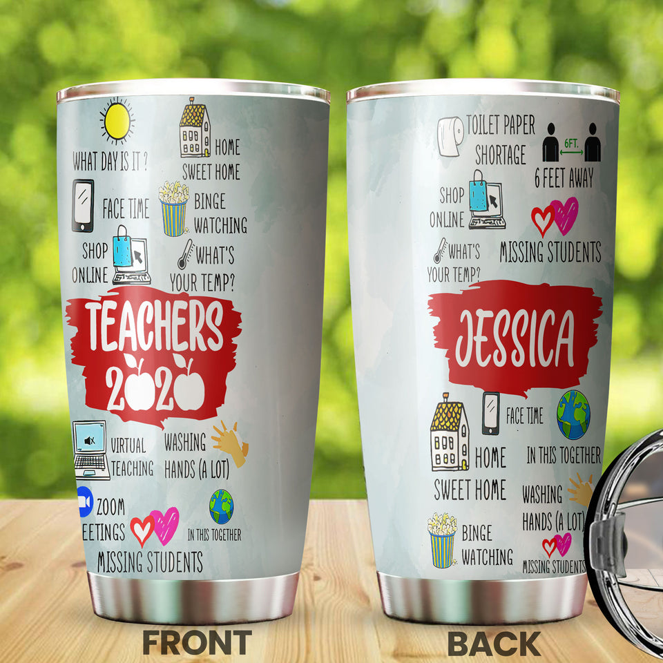 Camellia Personalized 3D Teachers Of 2020 Stainless Steel Tumbler - Customized Double-Walled Insulation Back To School Thermal Cup With Lid
