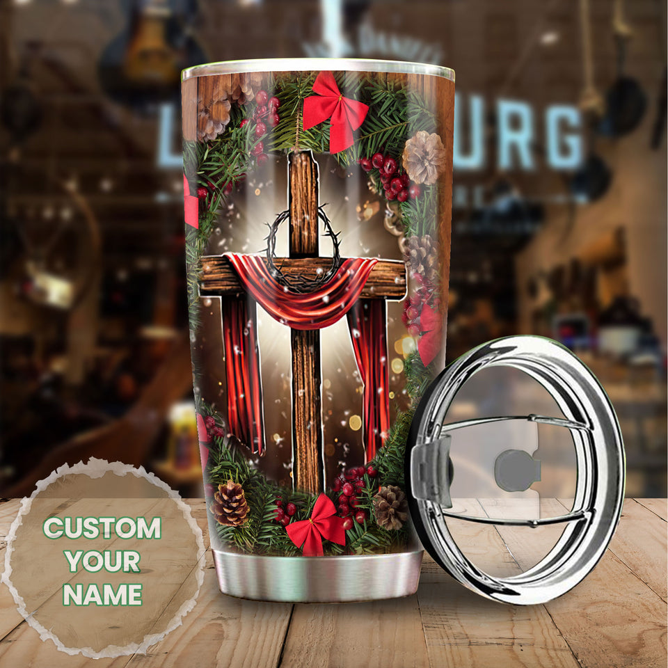 Camellia Personalized Christmas Begins With Christ Stainless Steel Tumbler - Customized Double-Walled Insulation Travel Thermal Cup With Lid Gift For Christian