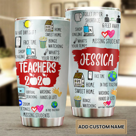 Camellia Personalized 3D Teachers Of 2020 Stainless Steel Tumbler - Customized Double-Walled Insulation Back To School Thermal Cup With Lid