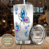Camellia Personalized Butterfly Jewelry Style Purple Stainless Steel Tumbler - Double-Walled Insulation Vacumm Flask - For Thanksgiving, Memorial Day, Christians, Christmas Gift